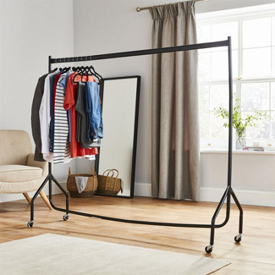 House of Home Superior Extra Heavy Duty Black Metal 6ft Long x 5ft Tall Clothes Rail With Wheels