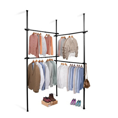 House of Home Telescopic Clothes Rail Double Wardrobe Hanging Rack Adjustable Storage Black - 3