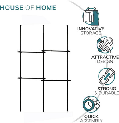 House of Home Telescopic Clothes Rail Double Wardrobe Hanging Rack Adjustable Storage Black - 4
