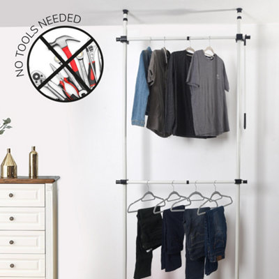 House of Home Telescopic Wardrobe Organiser Hanging White Rail Clothes Rack Adjustable Storage Shelving DIY at B Q