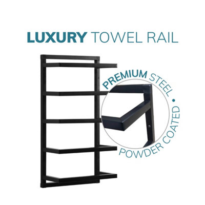 House of Home Towel Holder Rack Bathroom 5 Tier Storage Rack Wall Mounted Quality Black Finish - 3