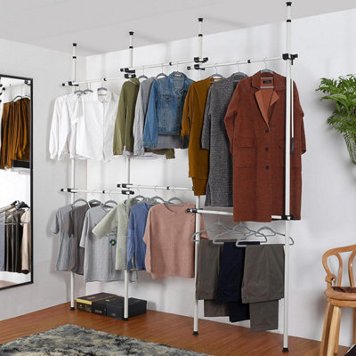 House of Home Triple Telescopic Wardrobe Organiser White Hanging Rail ...