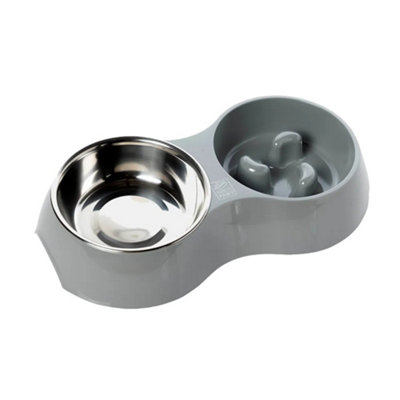 House Of Paws Go Slow Dog Double Bowl Silver (One Size)