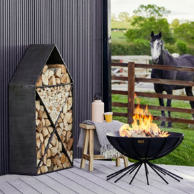 House Sculptural Log Storage - Metal - L30 x W70 x H125 cm - Natural Black
