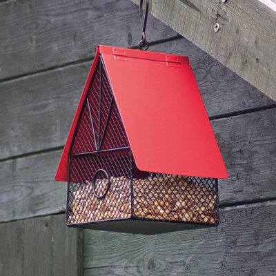 House Style Bird Feeder - Red & Black Weatherproof Mesh Design Outdoor Garden Seed or Peanut Feeding Station - H22 x W17 x D13.5cm Price Comparisons | Compare The Build