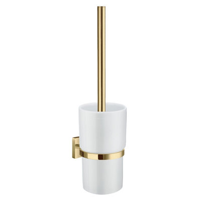 HOUSE - Toilet Brush in Polished Brass incl Container in Frosted Glass wall mounted