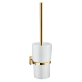 HOUSE - Toilet Brush in Polished Brass incl Container in Frosted Glass wall mounted