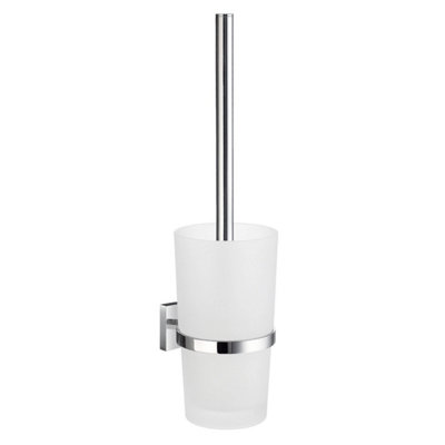 HOUSE - Toilet Brush in Polished Chrome incl Container in Frosted Glass wall mounted