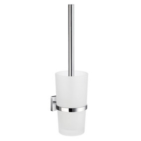 HOUSE - Toilet Brush in Polished Chrome incl Container in Frosted Glass wall mounted