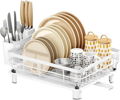 Housekeeper Medium White Dish Drainer Rack with Drip Tray