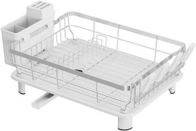 Housekeeper Medium White Dish Drainer Rack with Drip Tray