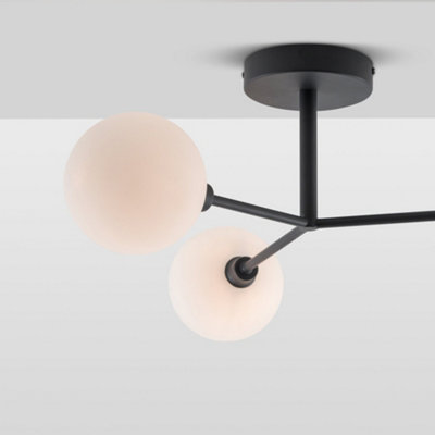 houseof 3 Light Frosted Glass Orb Straight Arm Flush Ceiling Light - Charcoal Grey Black