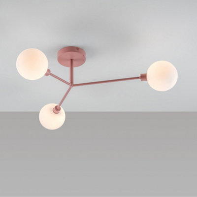 houseof 3 Light Frosted Glass Orb Straight Arm Flush Ceiling Light - Pink