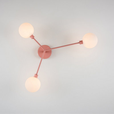 houseof 3 Light Frosted Glass Orb Straight Arm Flush Ceiling Light - Pink