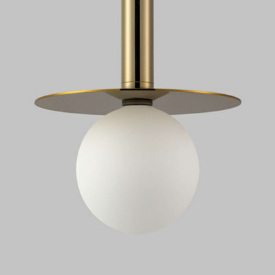 houseof All Brass Plate and Frosted Shade Opal Ball Pendant Ceiling Light - Gold