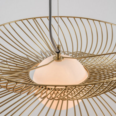 houseof Brass Metal Cage and Frosted Glass Ball Shade Pendant Ceiling Light - Gold
