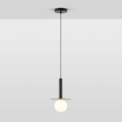 houseof Brass Plate and Frosted Shade Opal Ball Pendant Ceiling Light - Charcoal Grey Black