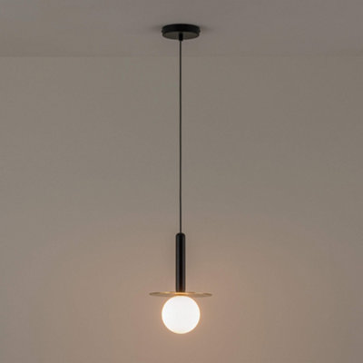 houseof Brass Plate and Frosted Shade Opal Ball Pendant Ceiling Light - Charcoal Grey Black