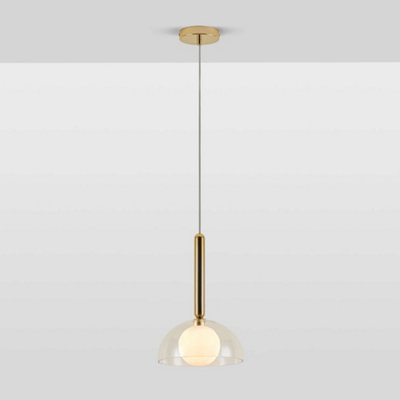 houseof Clear Glass Dome with Frosted Glass Orb Soft Light Pendant Ceiling Light - Gold