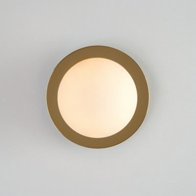 houseof Frosted Glass Opal Ball Shade Disk Wall Light Bathroom Compatible - Gold Brass
