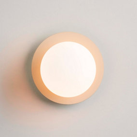 houseof Frosted Glass Opal Ball Shade Disk Wall Light Bathroom Compatible - Off White Sand