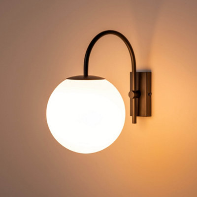 houseof Hanging Metal and Frosted Glass Globe Orb Outdoor Wall Light Lantern Charcoal Grey Black