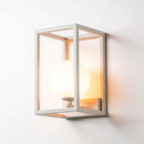 houseof Outdoor Metal and Glass Modern Cage Porch Lantern Wall Light - Off White Sand