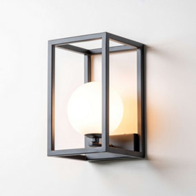 houseof Outdoor Metal Modern Cage Lantern Wall and Porch Light - Charcoal Grey Black