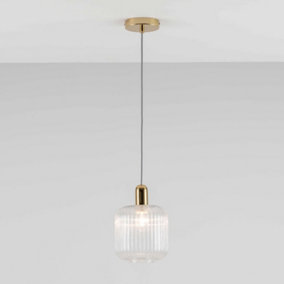 houseof Ribbed Clear Glass Shade Pendant Ceiling Light - Gold