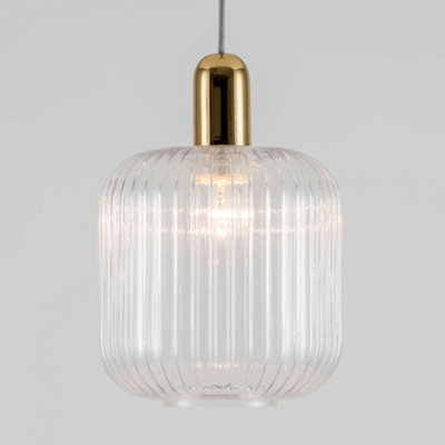 houseof Ribbed Clear Glass Shade Pendant Ceiling Light - Gold