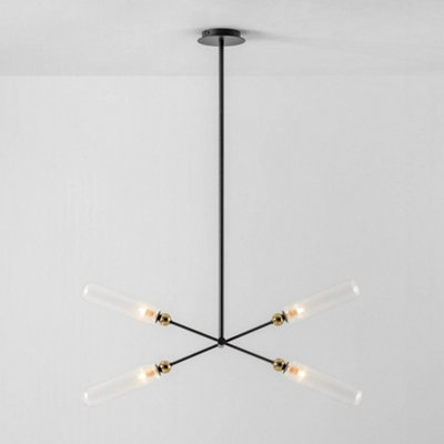 houseof Ribbed Glass Folding 4 Lamp Ceiling Light Charcoal Grey Black