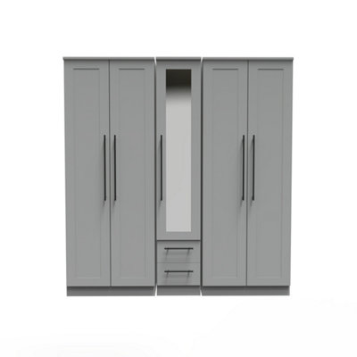 Howard Tall 5 Door 2 Drawer 1 Mirror Wardrobe in Dusk Grey (Ready Assembled)