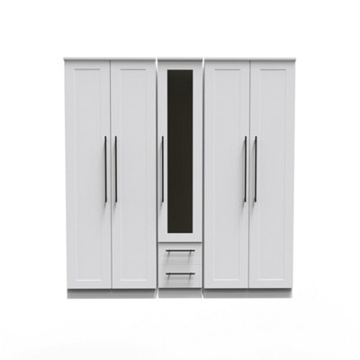 Howard Tall 5 Door 2 Drawer 1 Mirror Wardrobe in White Ash (Ready Assembled)