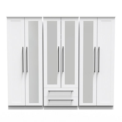 Howard Tall 6 Door 2 Drawer 2 Mirror Wardrobe in White Ash (Ready Assembled)