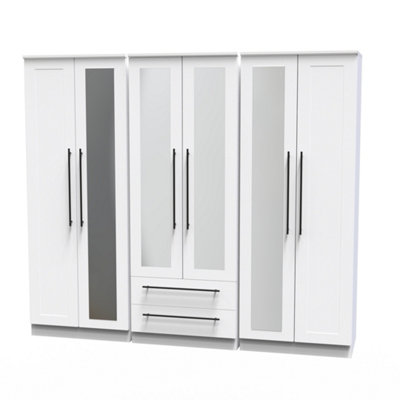 Howard Tall 6 Door 2 Drawer 2 Mirror Wardrobe in White Ash (Ready Assembled)