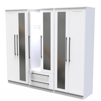 Howard Tall 6 Door 2 Drawer 2 Mirror Wardrobe in White Ash (Ready Assembled)