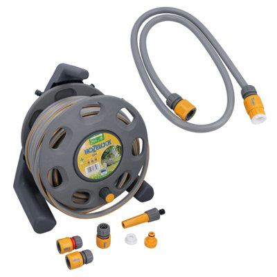 Hozelock Compact Reel 15m Garden Hose Pipe & 1.5m Tap Connector