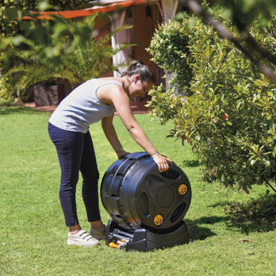 HOZELOCK - Composter Easymix 2en1 : Composter 100L Rotarif pour un Brassage Facile des Déchets, 3x Plus Rapide qu'un Composter Classique (8 Semaines), Récupérateur de Jus de Compost [4001 0000
