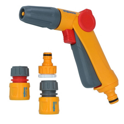 Hozelock Jet Spray Nozzle Garden Hose Pipe Yard Water Gun & 3 Fittings