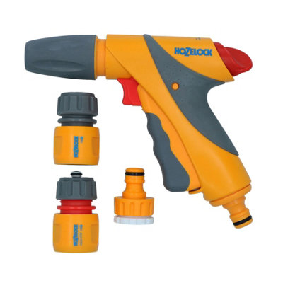 Hozelock Jet Spray Plus Nozzle Garden Hose Pipe Water Gun & 3 Fittings ...