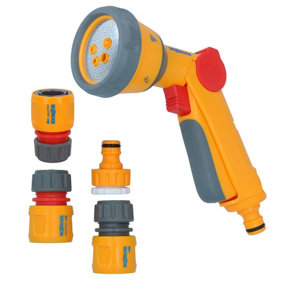Hozelock Multi Spray Gun Soft Touch Water Hose Pipe 5 Function & Fittings