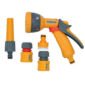 Hozelock Spray Nozzle and 5 Function Water Gun & Fittings Yard Garden Hose Pipe