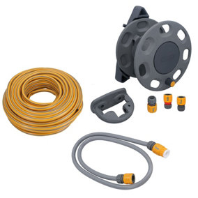 Hozelock Wall Mounted Reel Garden Hose Pipe 30m Hose & 1.5m Tap Connector
