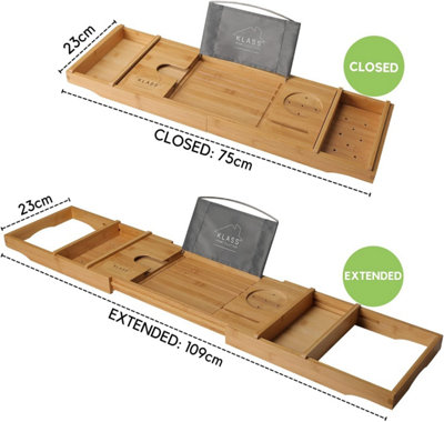 Vassoio Portaoggetti Per Vasca Da Bagno: Caddy Espandibile In ABS Con Porta Libro, Telefono E Bicchiere, Grigio, 55-75 Cm