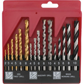 HSS Drill Bit Set Compact Multi Steel Masonry For Metal, Wood, and Plastic 16 Pc