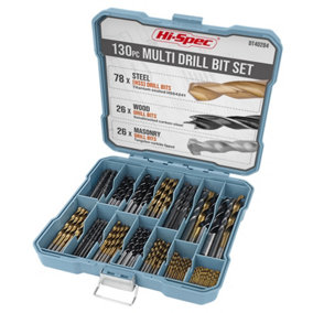 HSS Drill Bit Set for Metal, Wood, Plastic With Case 1-10mm Bits 130 Pcs Hi-Spec