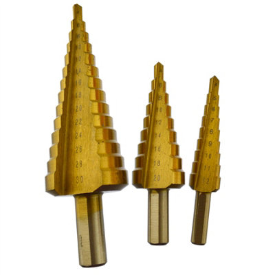HSS Titanium Coated Step Drills / Cone Cutter / Drill Bits 3pc 4mm to 30mm