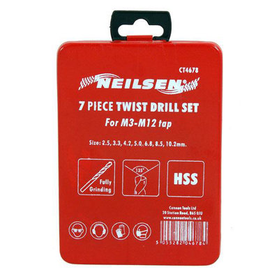 HSS Twist Drill Set (fully Grinding) for M3 - M12 Taps (Neilsen CT4678)