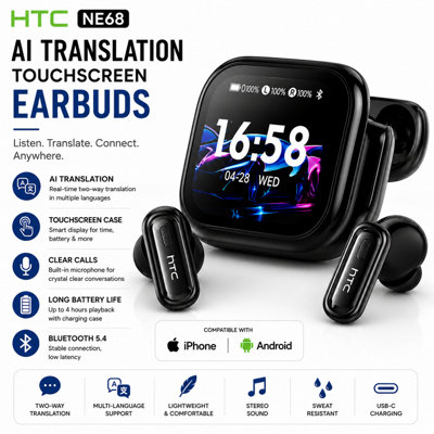HTC NE68 AI Translation Earbuds with Touchscreen Case