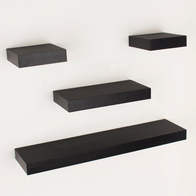 Hudson 4 piece narrow wall shelf set - matt Black | DIY at B&Q